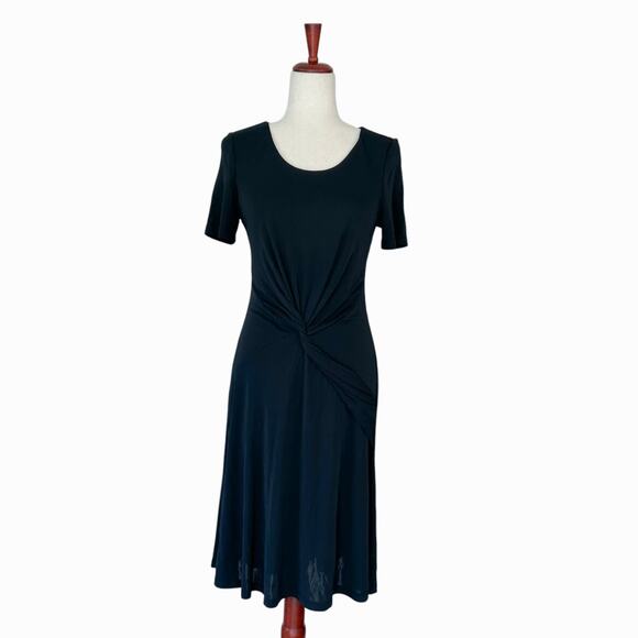 Halston Heritage Dress Size Medium Ruched Twist Front Short Sleeve Jersey‎ Midi - Picture 1 of 9